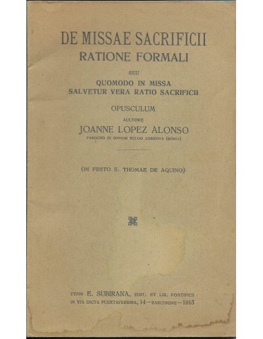 DE MISSAE SACRIFICII Ratione Formali